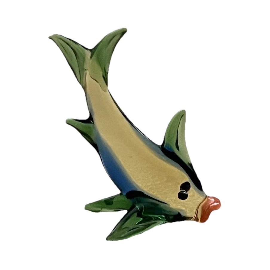 Murano Style Hand‑Blown Glass Fish Figurine Small Green Vintage Decorative Art