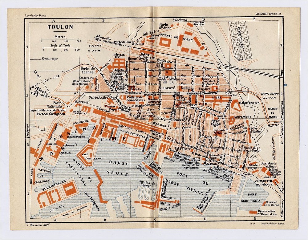 1926 Original Vintage City Map Of Toulon / Provence-Alpes-Cote D'azur / France