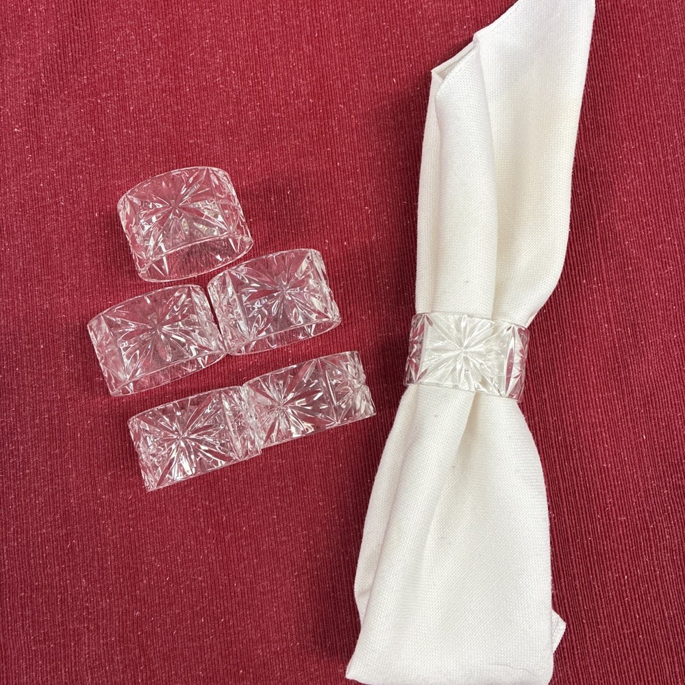 Vintage Crystal Glass Napkin Rings Holder Starburst Set Of 6