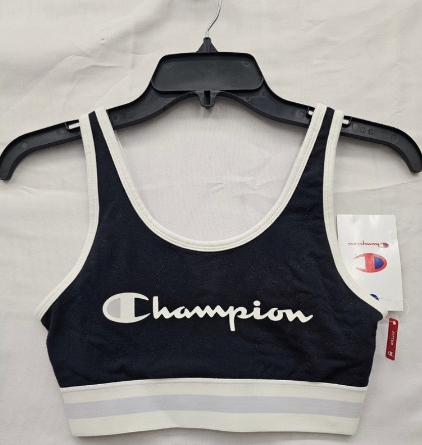 Champion Women’s Sports Bra S Black/White Logo Pullover Medium Support Wireless