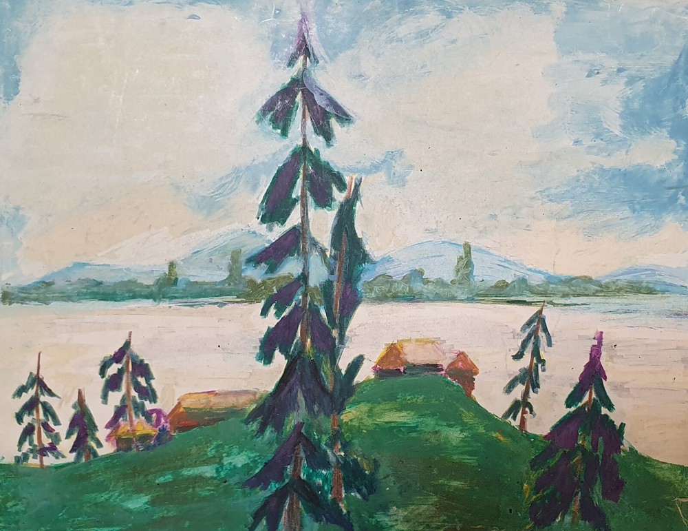Vintage impressionist landscape pastel painting