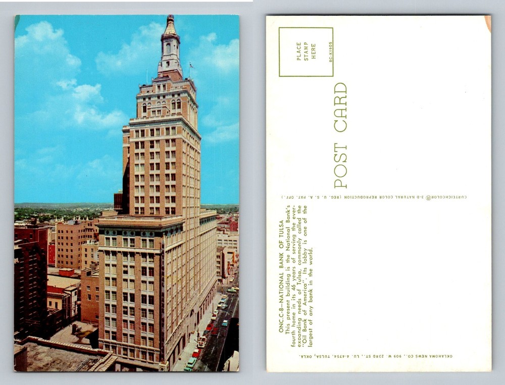 Tulsa, OK-Oklahoma, National Bank Building Tower View Vintage Postcard