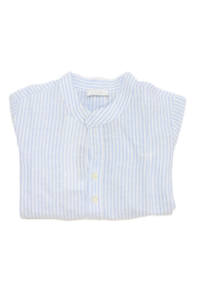 Il Gufo Boys Long Sleeve Half Button Striped Shirt Blue White Cotton Size 12MFree Shipping in US $100+ Orders | $6.95 Orders Below