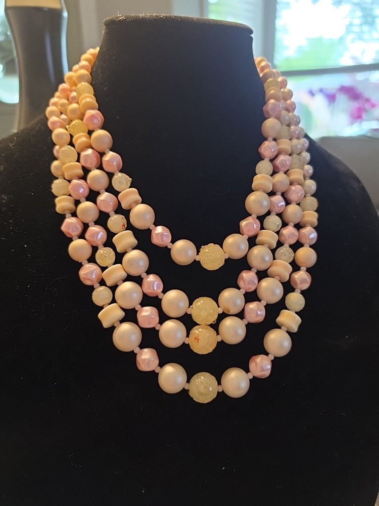 Vintage 1950's Multi Strand Pink Beaded Necklace