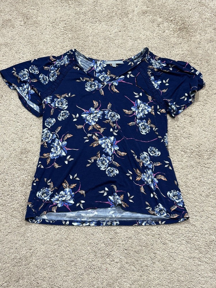 Daniel Rainn Womens Shirt Size Small Multicolor Floral Print Lightweight Crochet