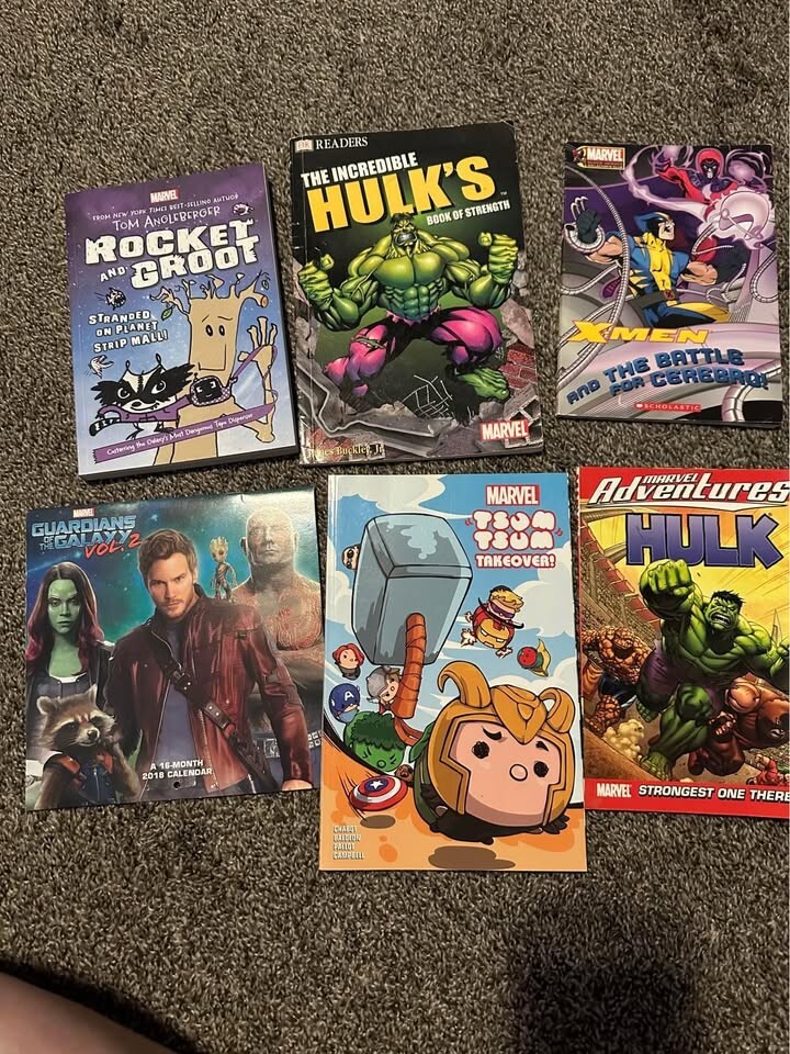 New & Preowned Marvel Lot of Books Hulk, X-Men, Guardians of the Galaxy Children