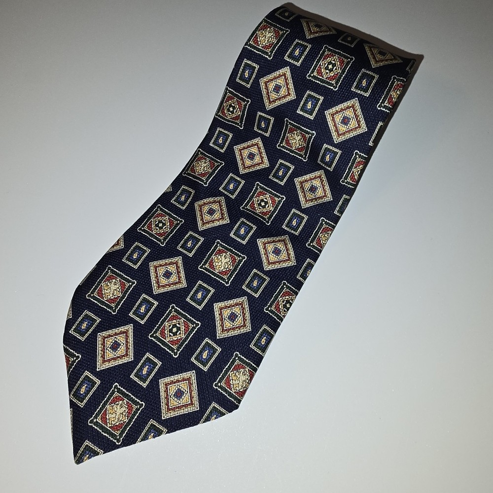 Tommy Hilfiger Necktie 100% Silk Jacquard Woven Blue Red Geometric 57