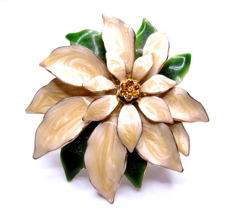 Vintage Rhinestone Enamel Flower Brooch Pin