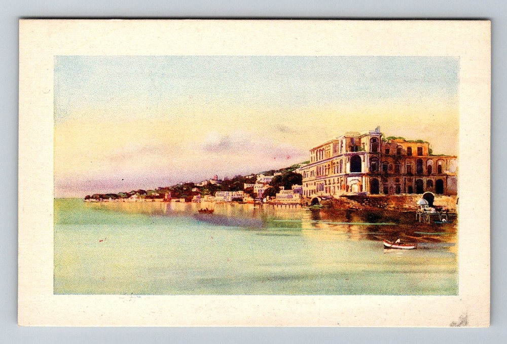 Italy- Naples Plaza Historic Seaside Building Donn' Anna Palace Vintage Postcard