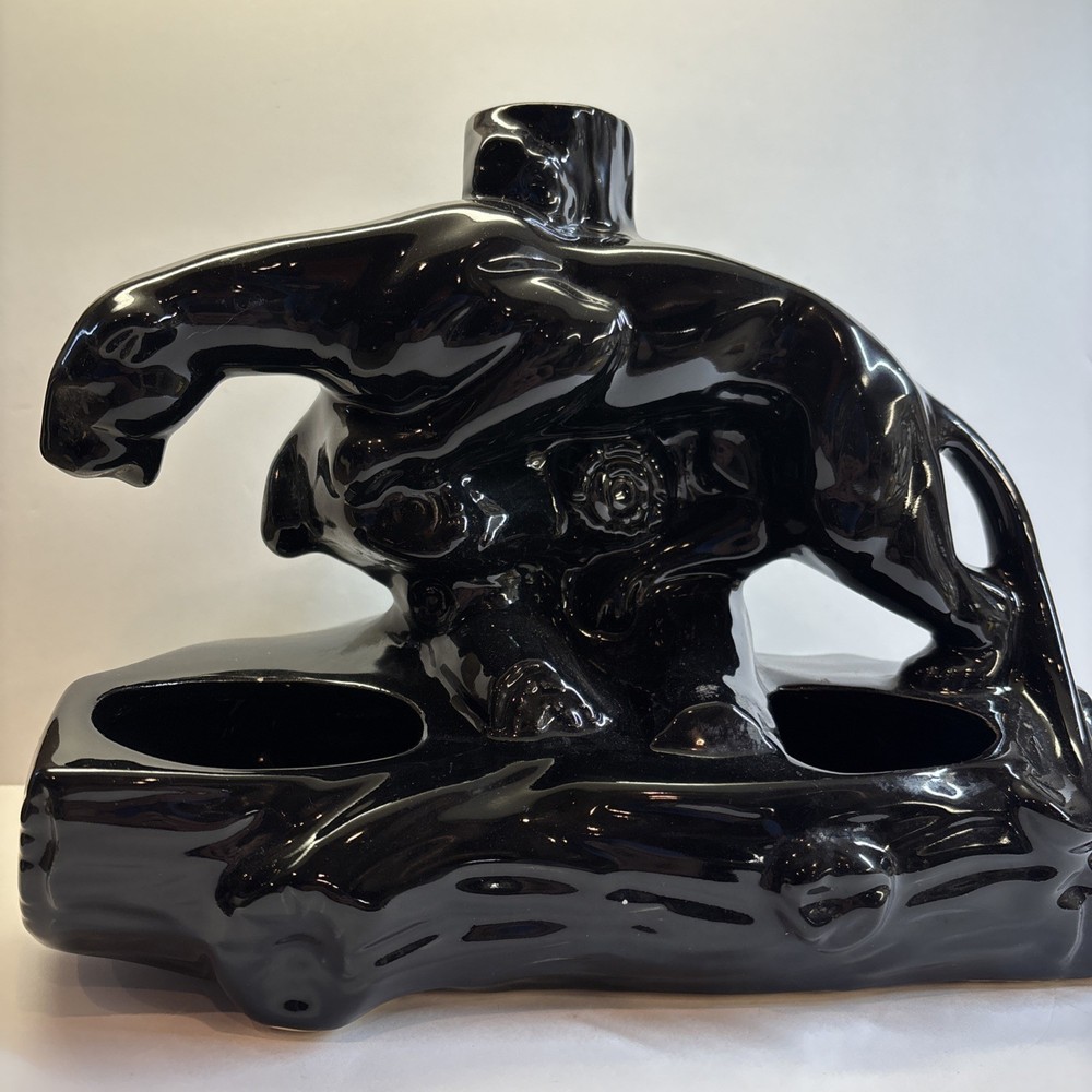 Vintage Black Panther TV Lamp Base Planter Ceramic Jungle Cat MCM No Wiring