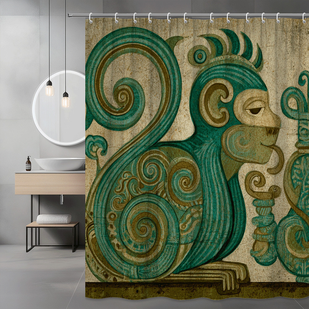 Teal Monkey Art Shower Curtain Abstract Swirl Print