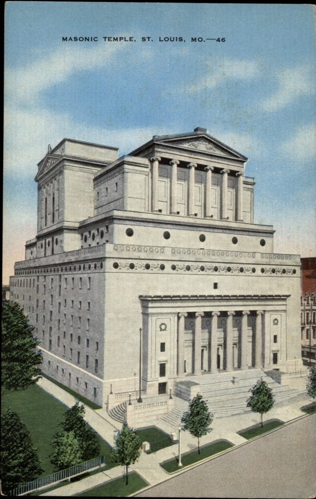St Louis Missouri Masonic Temple Lindell Blvd unused vintage linen postcard
