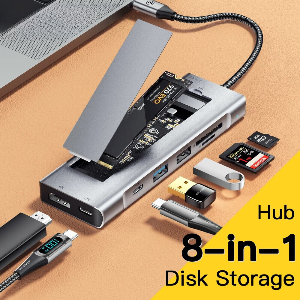 8in1 USB Hub with Disk Storage USB Type-c To HDMI-Compatible Laptop Dock Station