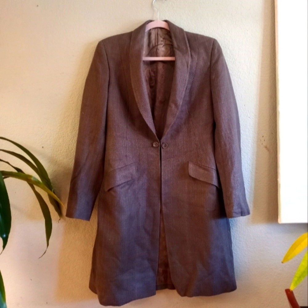 Le Cheval Vintage Equestrian Tan Violet  Chevron Day Coat Old Money Luxury Sz 6