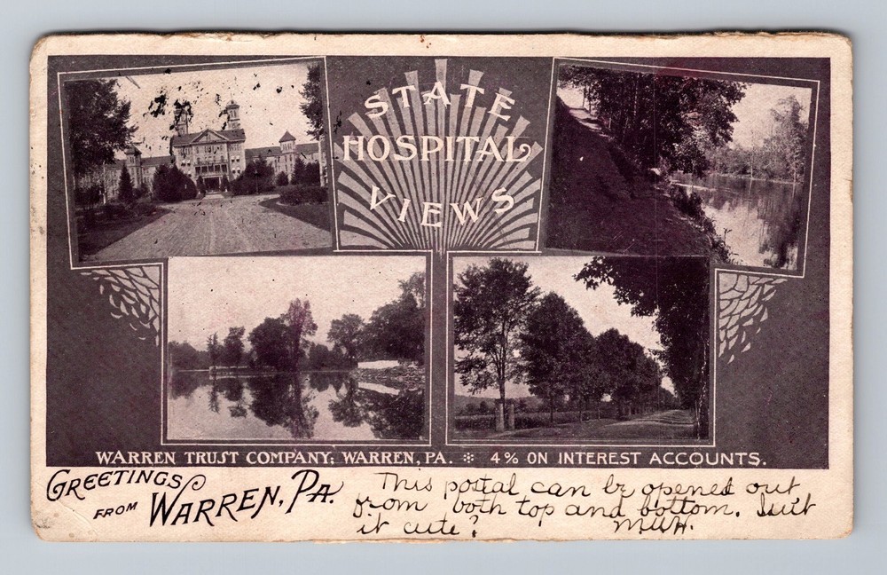 Warren PA-Pennsylvania, Churches, State Hospital Views, Asylum, Vintage Postcard
