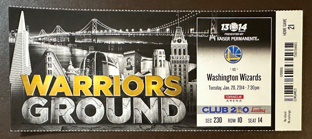 Golden State Warriors 1/28/2014 NBA ticket stub vs Washington Wizards