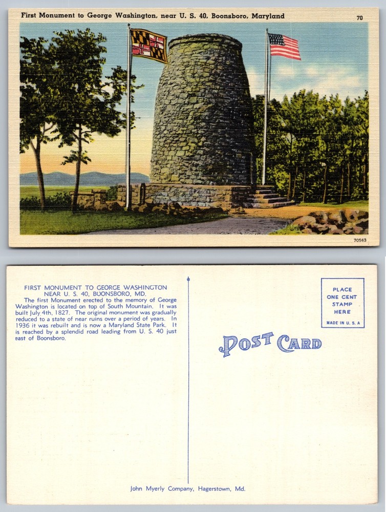 First Monument To George Washington Boonsboro Maryland Postcard