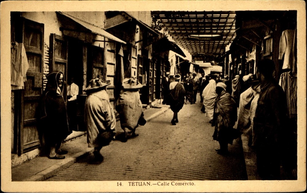 Tetuan Morocco ~ Calle Comercio ~ vintage postcard ~ ethnic costume c1910