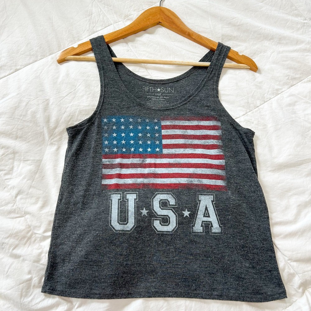 Fifth Sun USA Flag America Graphic Tank Top Gray Women’s Size Small