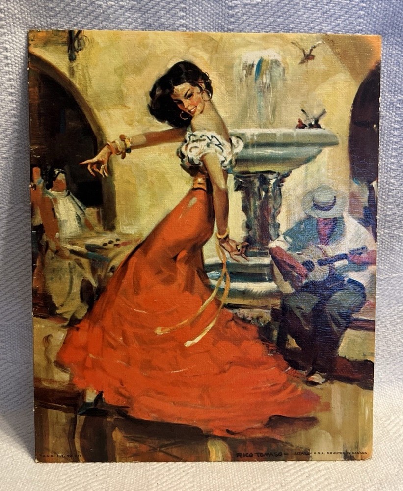 VTG Rico Tomaso Art “Carmen” Red Spanish Dancer 8x10 Lytho Print USA Art