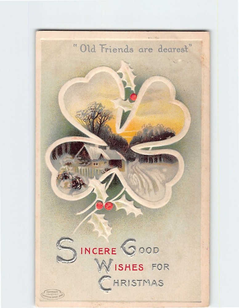 Postcard Sincere Good Wishes For Christmas Winter Scene Embossed Card