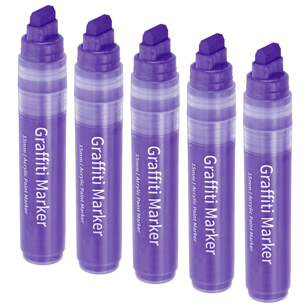 5 Pcs Graffiti Markers, 15mm Purple Poster Markers Thick Acrylic Paint Pen