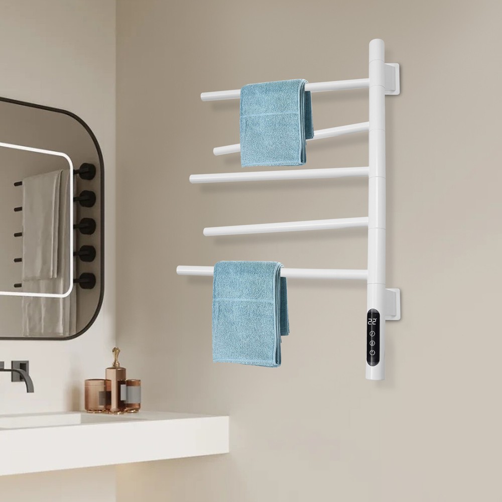 180° Rotatable Electric Towel Warmer - 5-Bar Waterproof Heated Rack for Bathroom
