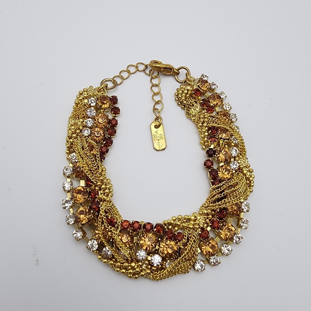 Christina Amber Crystal Rhinestone Gold-Tone Layered Chain Bracelet