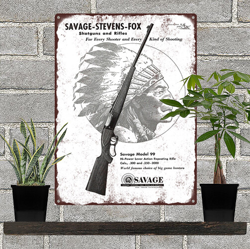 1952 Savage Stevens Fox Model 99 Gun Rifle Shotgun Metal Sign 9x12