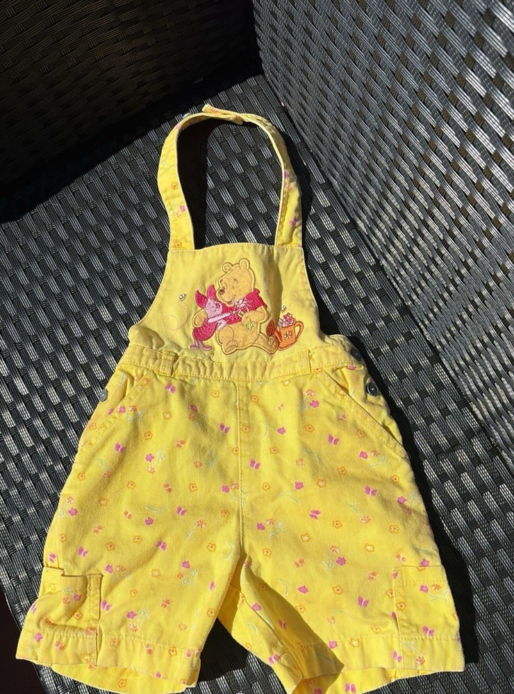 yellow pooh floral shortalls 2t