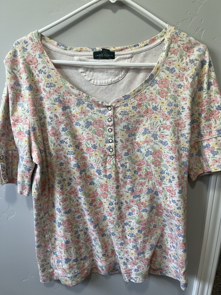 Ralph Lauren Women's Pink Floral Short Sleeve Top XL