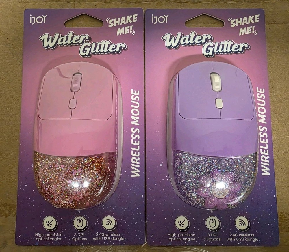 Pink Water Glitter Sparkle Kawaii Wireless Laptop Mouse with LED Lights