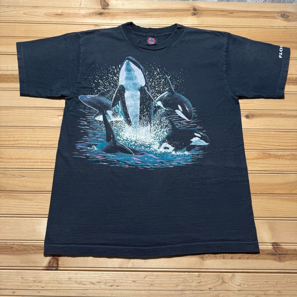 Vintage 90s Orca Killer Whale Florida Double Sided Graphic Souvenir Shirt Large