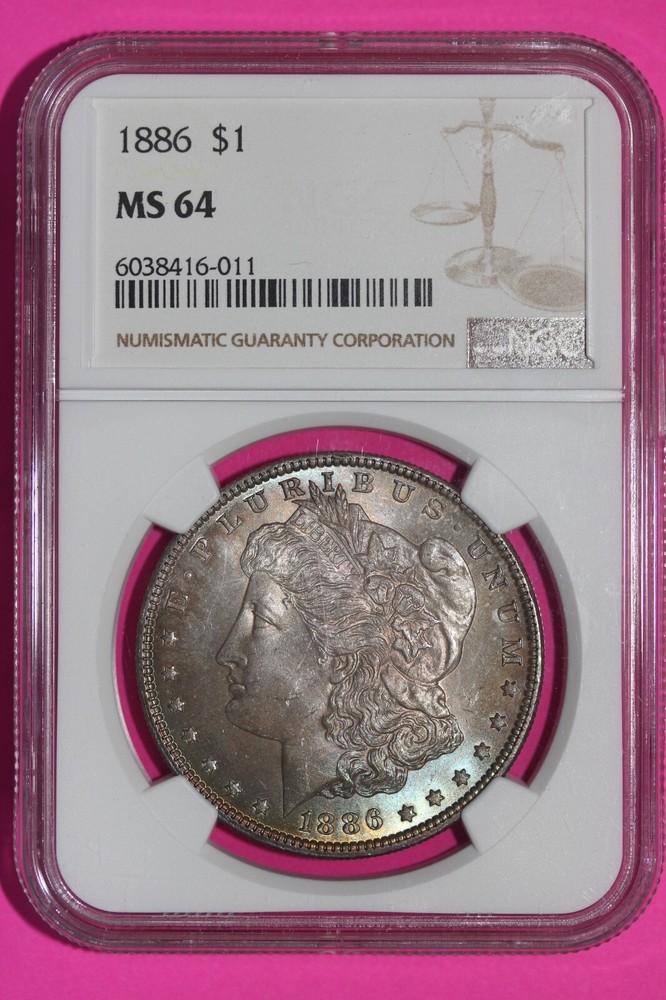 Toned 1896 P MS 64 Liberty Morgan Silver Dollar NGC Certified Graded Slab 413