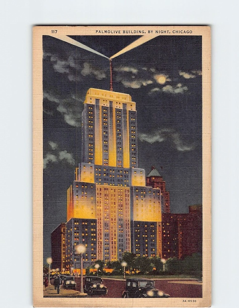 Postcard Palmolive Building by Night Chicago Illinois USA