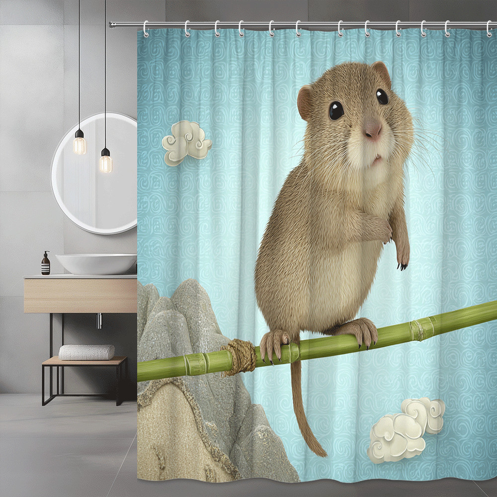 Mouse Shower Curtain Blue Cartoon Animal Graphic