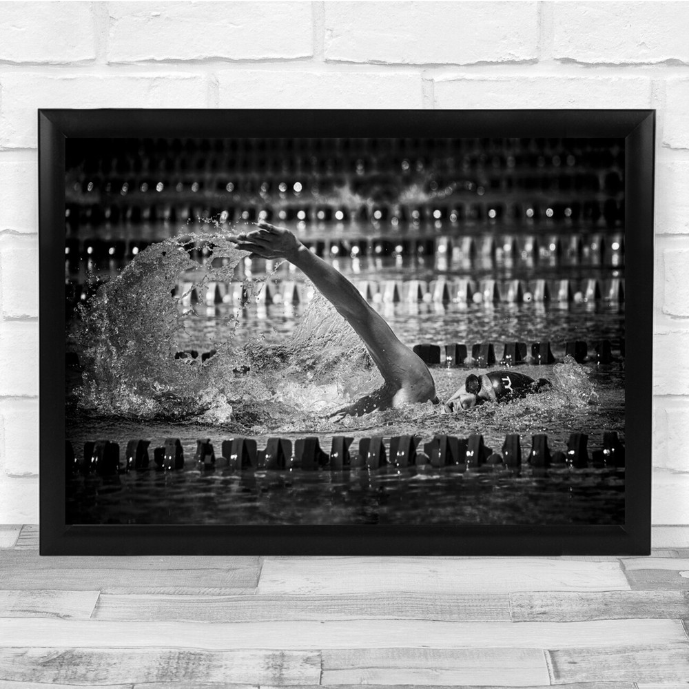 Action Swimming Black & White Sport Pool Race Wall Art Print