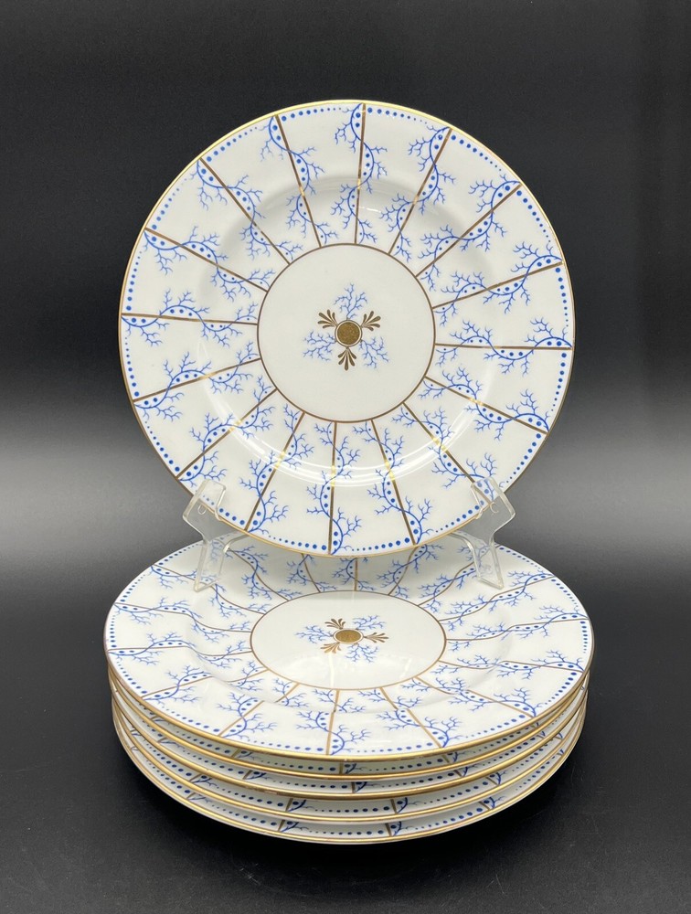 Coalport Set Of 6 Blue & Gold Salad Plates 8.5 In England