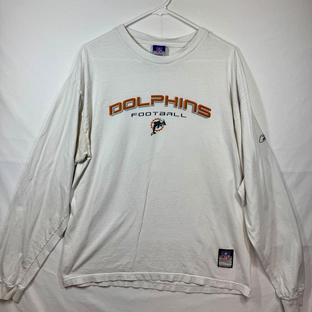 Reebok Miami Dolphins Football Long Sleeve NFL Graphic T-Shirt Mens Sz Large