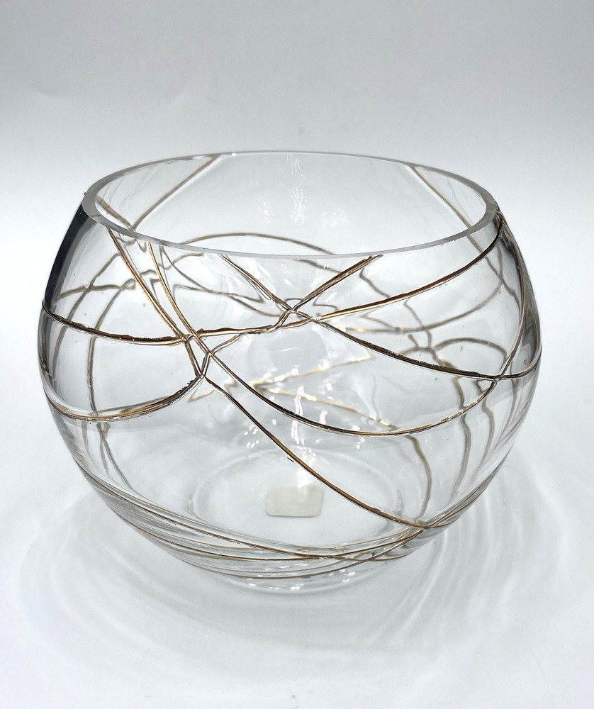 PartyLite Calypso Gold Glass Tealight Votive Candle Holder, Gold Swirls, P7116