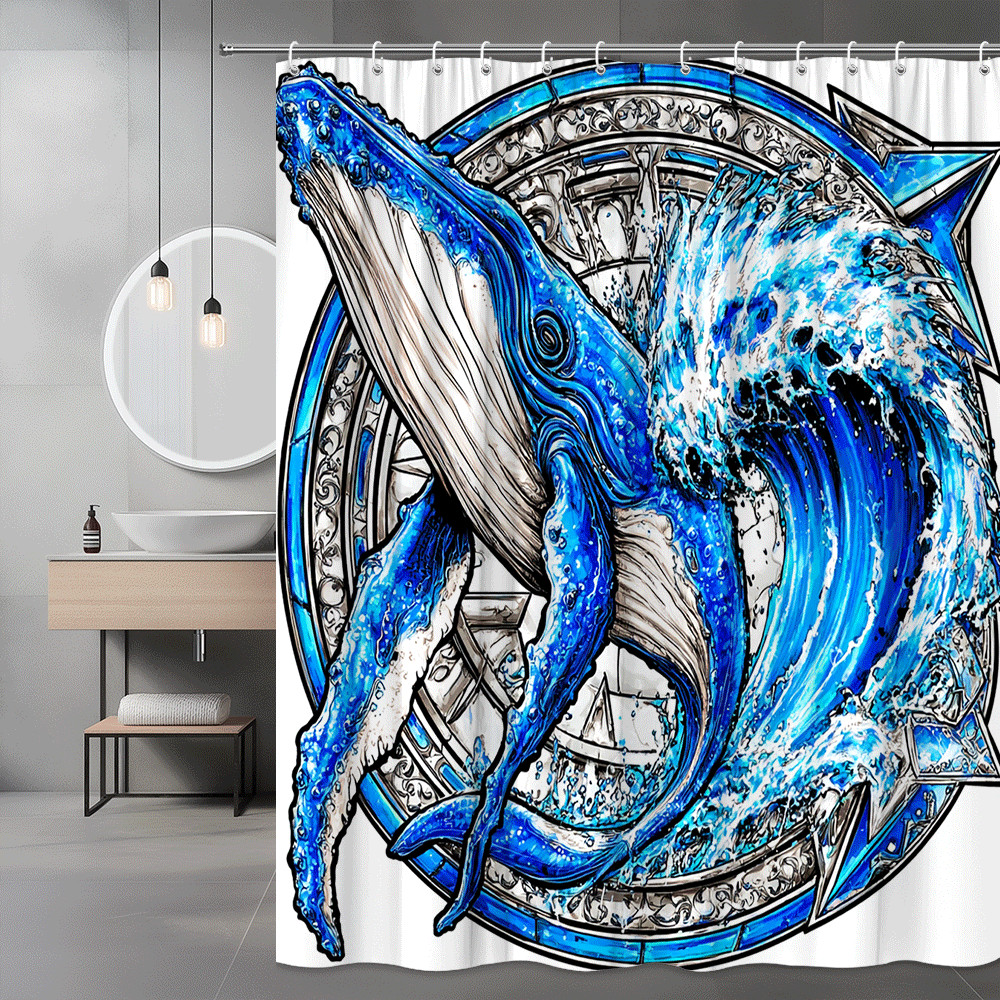 Blue Whale Shower Curtain Ocean Graphic Print