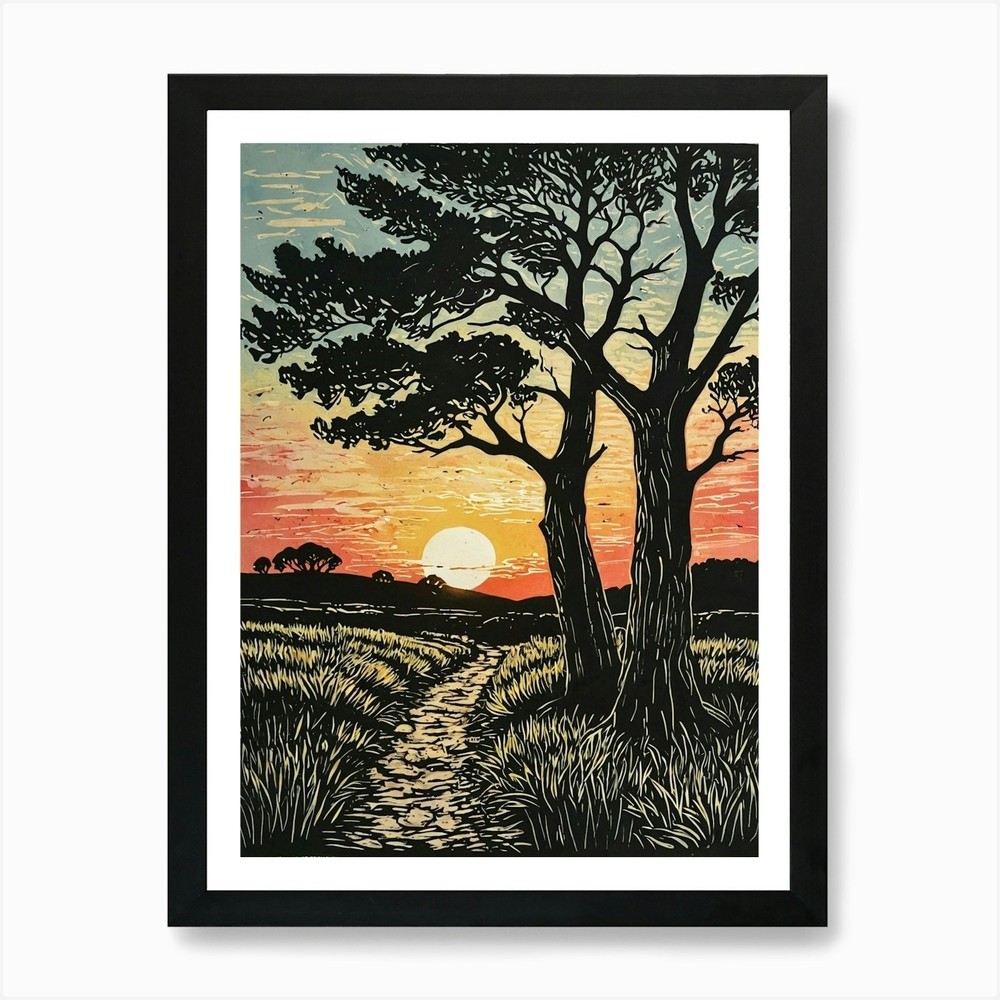 Sunset With Trees Art Print Framed Wall Art Poster Canvas Print Picture