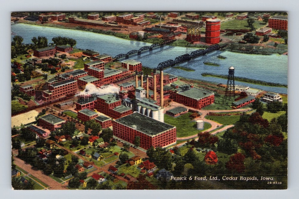 Cedar Rapids IA-Iowa Aerial Penick And Ford Vintage Postcard