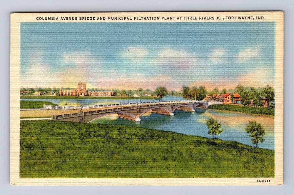 Fort Wayne IN-Indiana, Columbia Avenue Bridge And Plant, Vintage Postcard