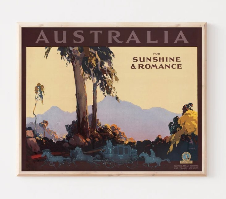 Australia for sunshine & romance vintage poster, Large wall art