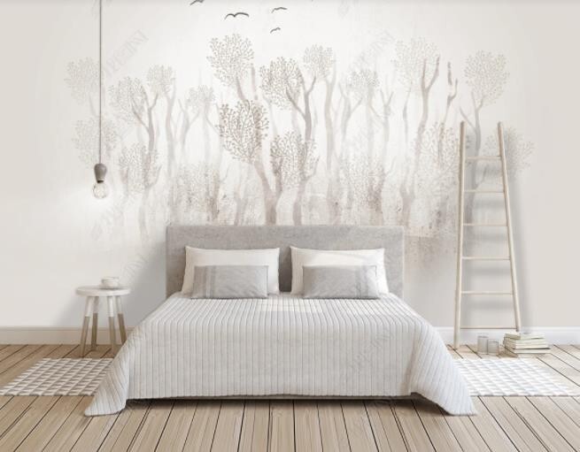 3D Abstract Forest Bird Background Self-adhesive Removeable Wallpaper Wall Mural-image