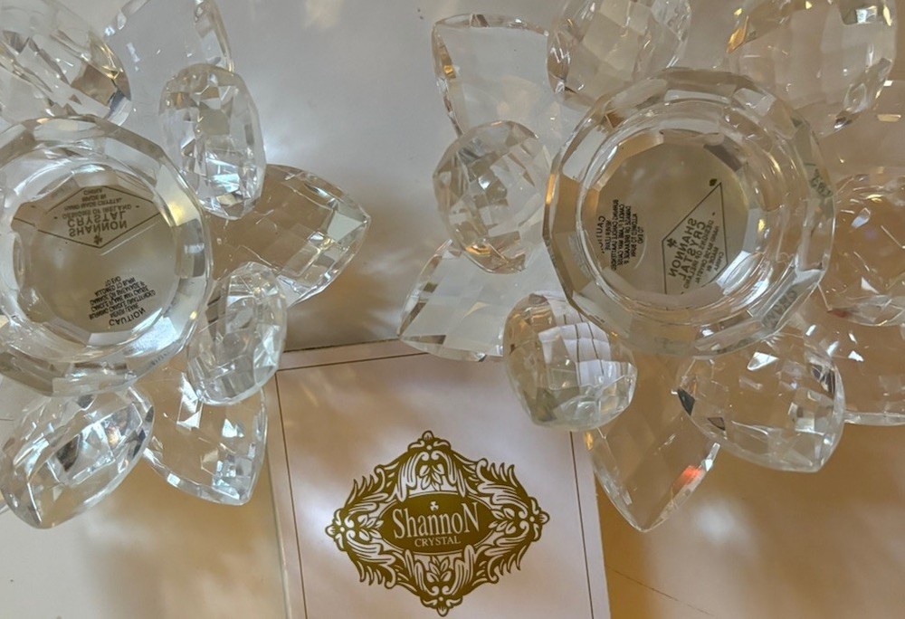 Shannon by Godinger Lotus Crystal Votive Tea light Pair Candle Holders.