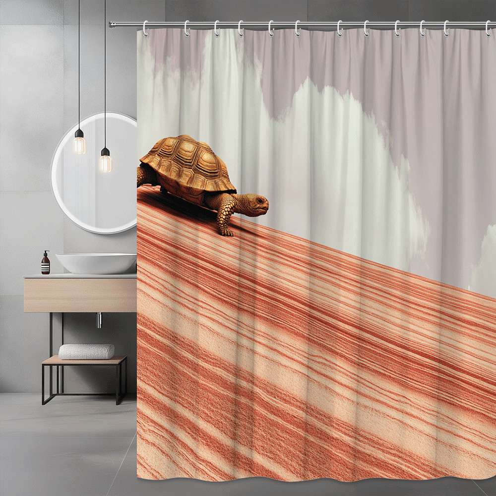 Turtle Desert Landscape Shower Curtain Orange Stripe Print