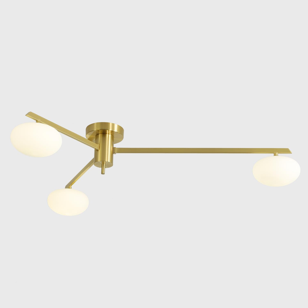 3-Light Gold Semi Flush Mount Sputnik Chandelier Mid Century Modern Ceiling Fixture