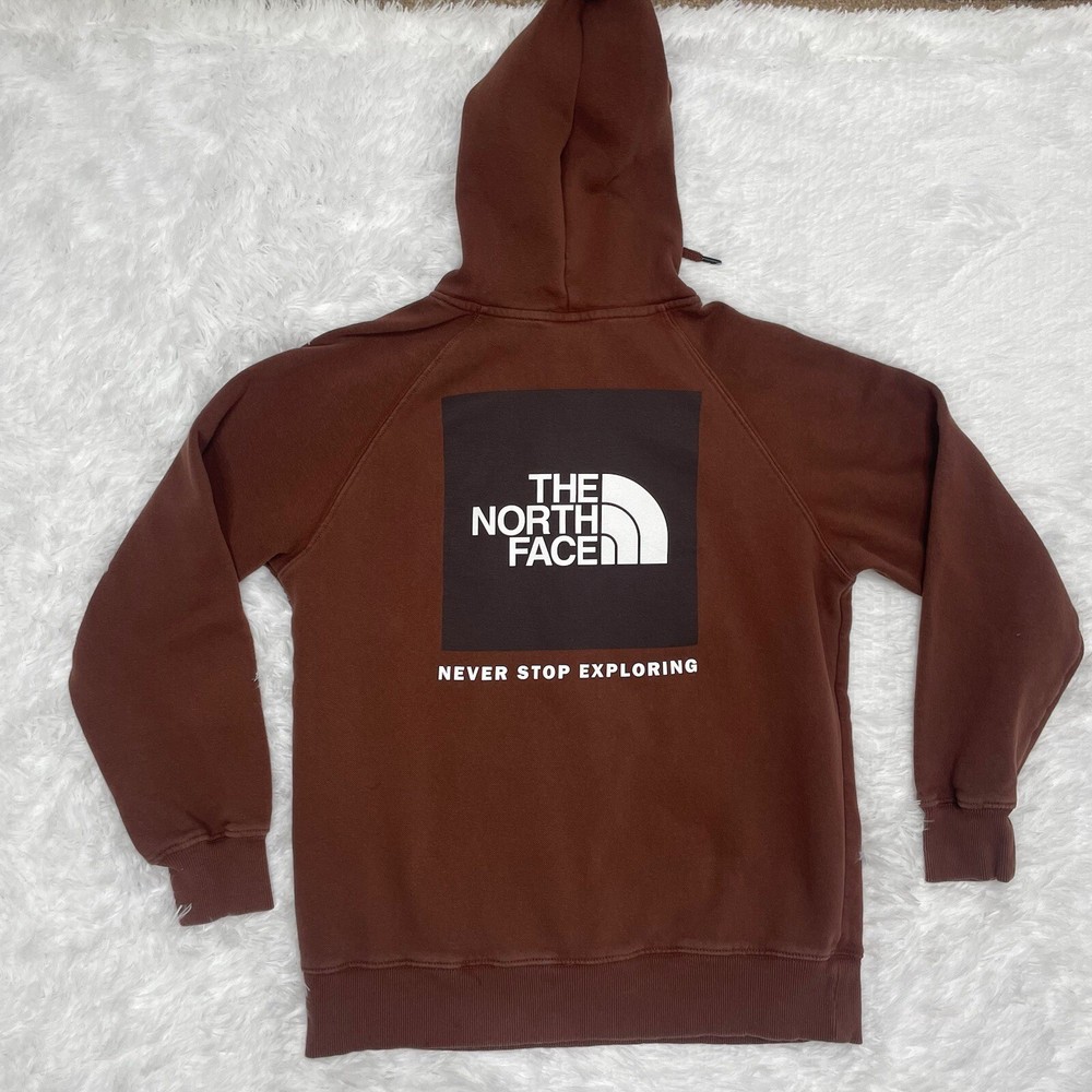 The North Face Womens Cotton Hoodie Size M Medium Brown Black Fleece Sweatshirt